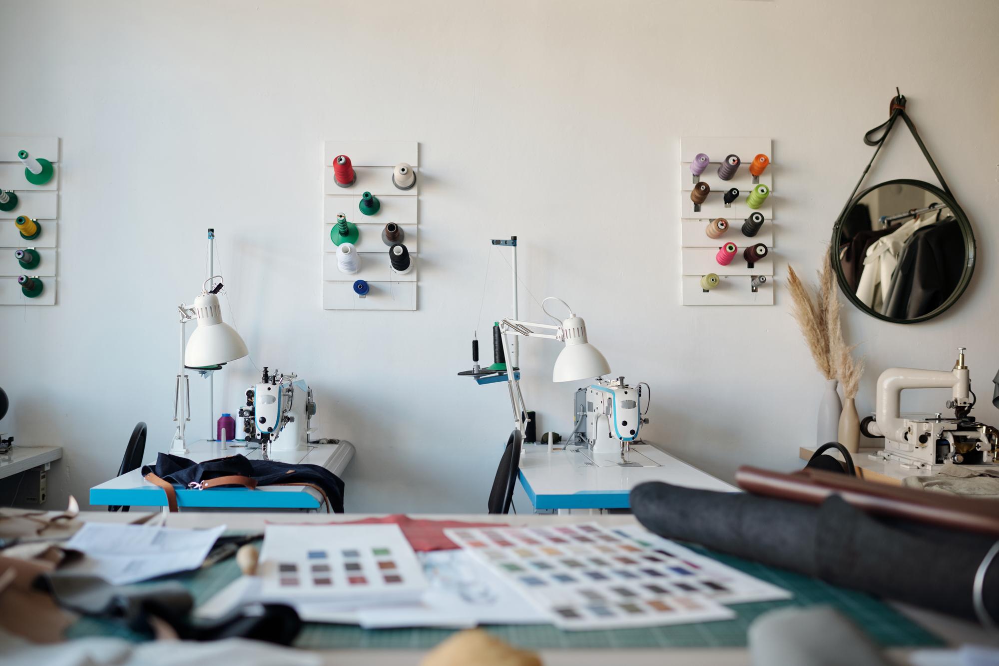 Studio workspace with embroidery machines