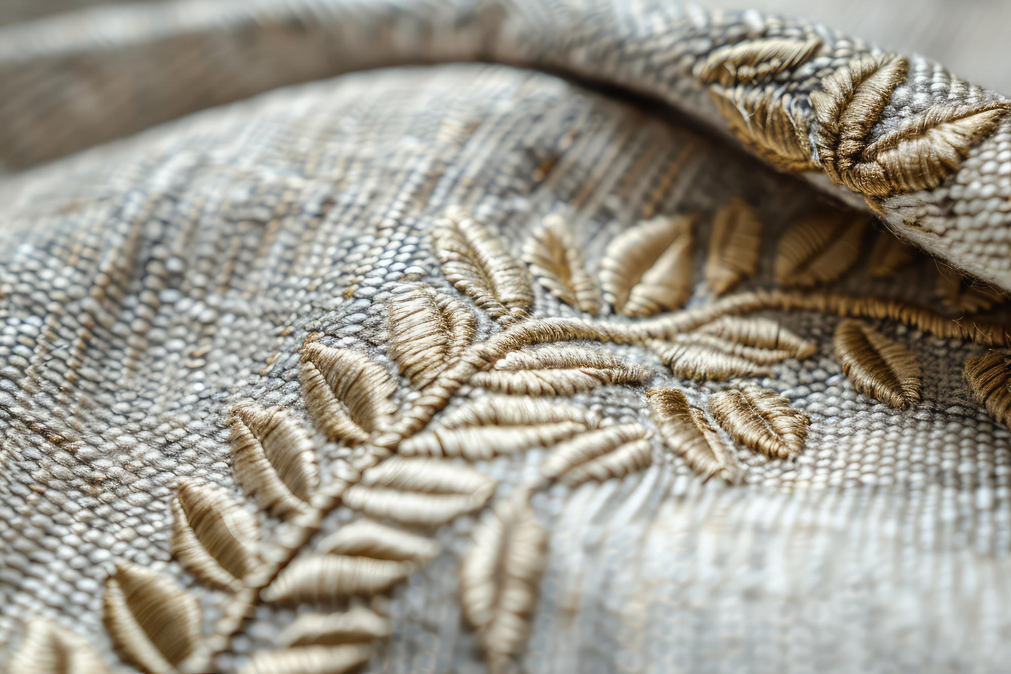 Close-up embroidered badge on linen